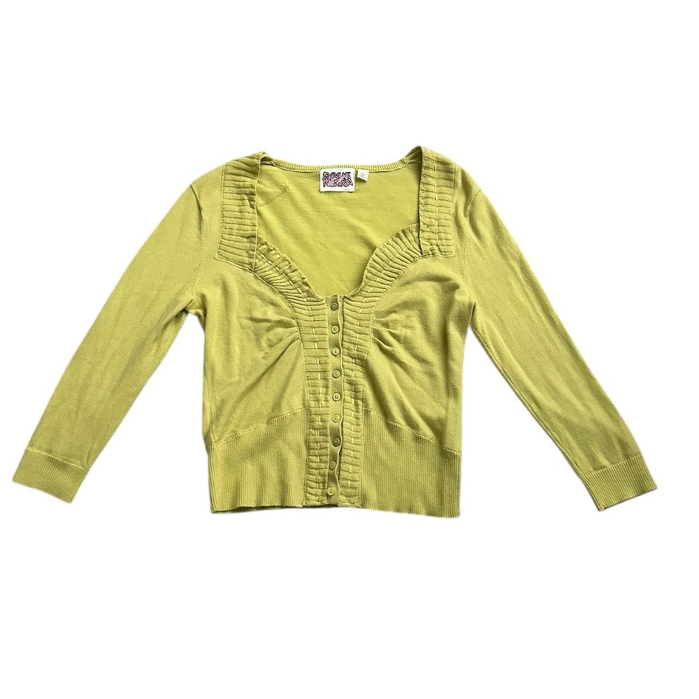 Rosie Neira Anthropologie Yellow Green Cardigan Top
